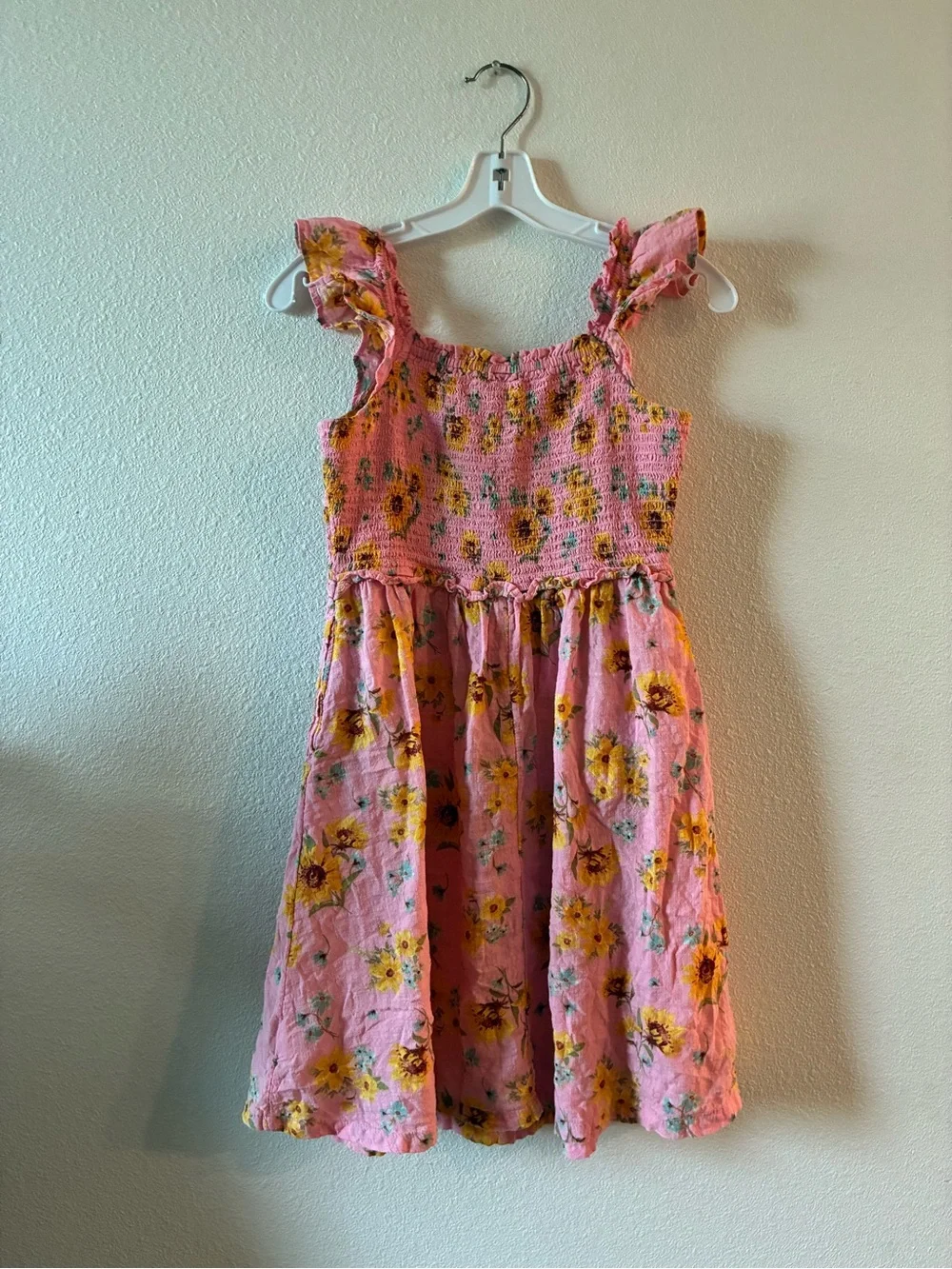Old Navy Pink Sunflower Flutter-Strap Smocked Dress